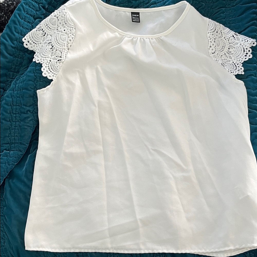 SHEIN White Blouse with Lace Sleeves